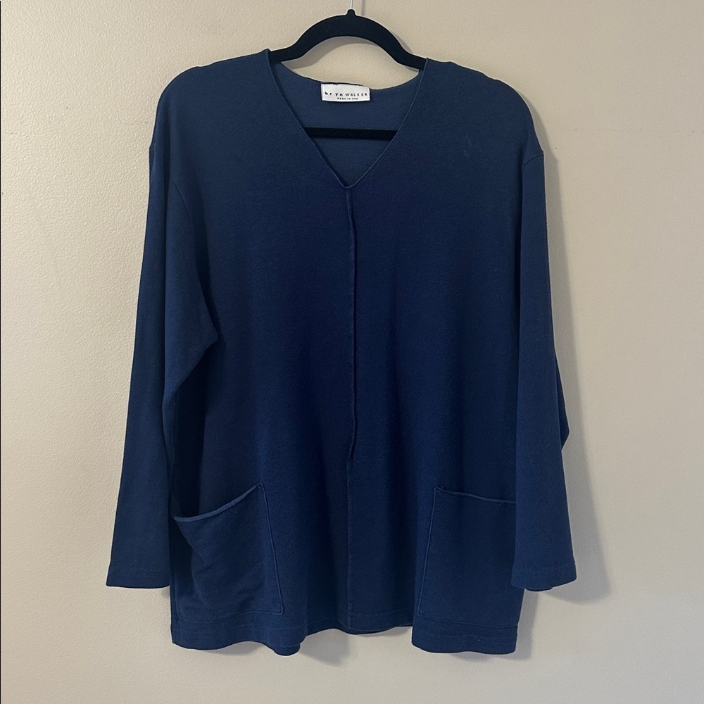 Bryn Walker French Terry V-Neck Long Sleeve Patch Pocket Sunday Shirt Sz Small